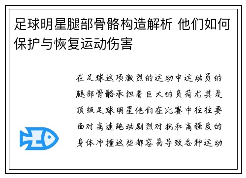 足球明星腿部骨骼构造解析 他们如何保护与恢复运动伤害